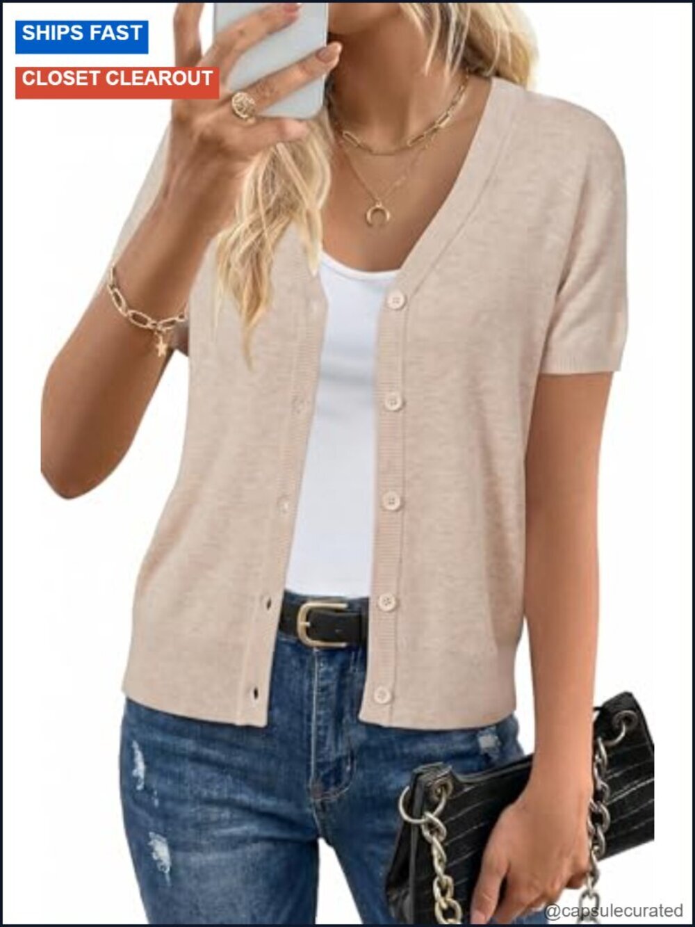 Wool Blend Short Sleeve Lightweight Cardigan - Business Casual Summer Sweater